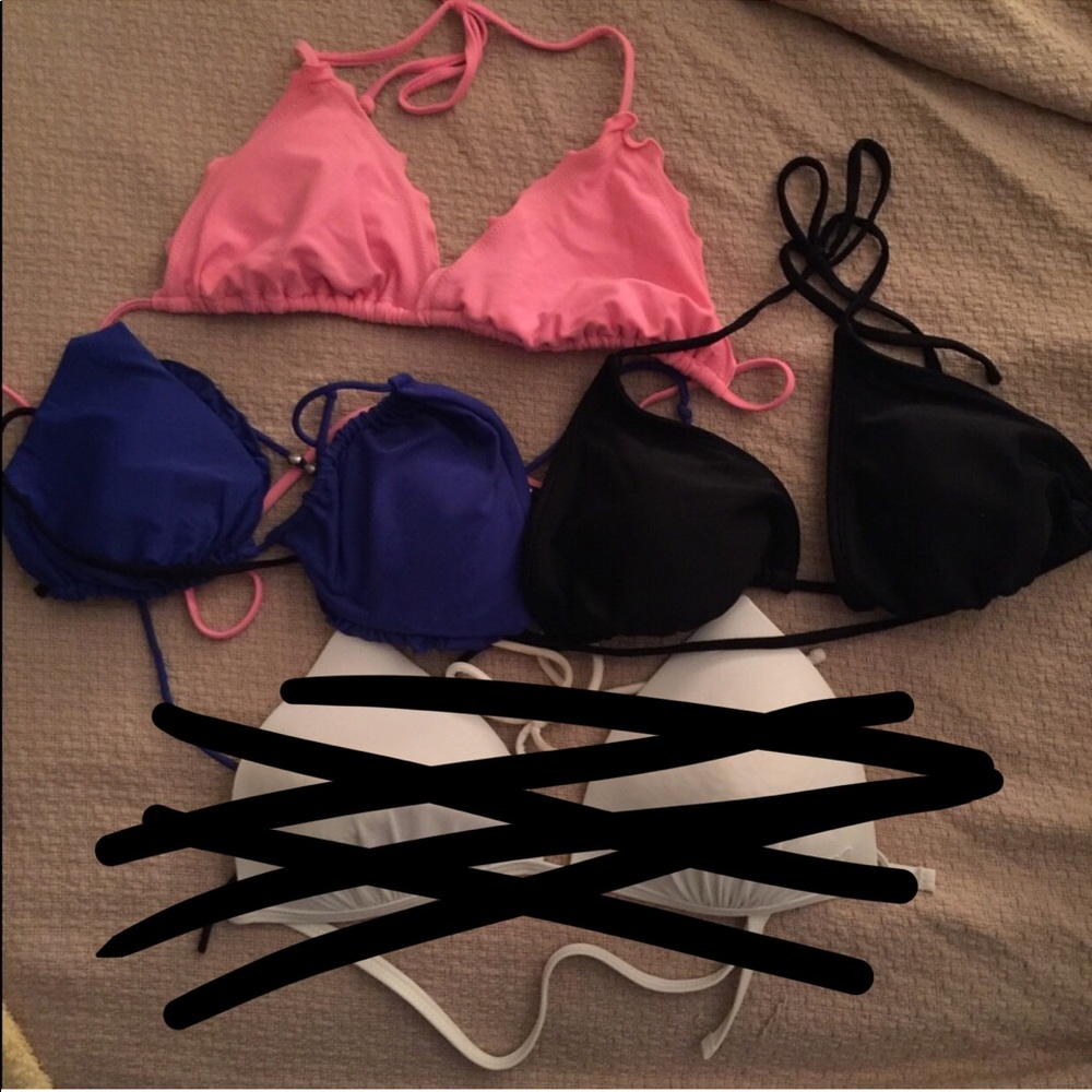 THREE swim tops size large (coral, blue, black)